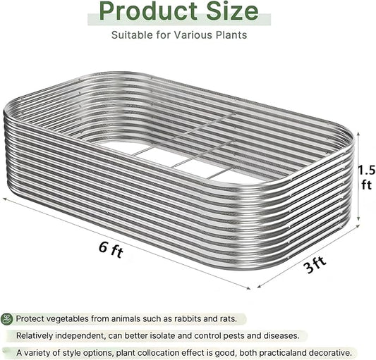 2 PCS Tall 6x3x1.5ft Galvanized Raised Garden Bed Outdoor, Metal Garden Bed for Vegetables, Above Ground Garden Box for Flower, Steel Raised Beds for Gardening