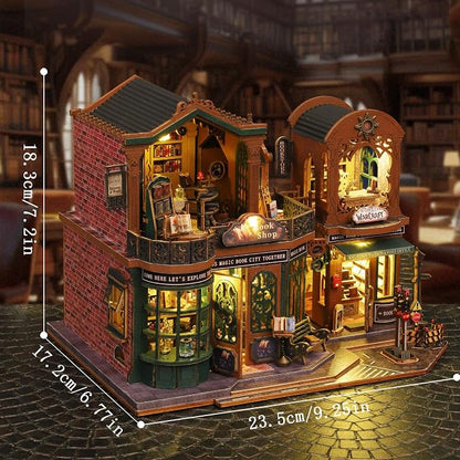 fifijoy DIY Dollhouse Miniature House Kit, Tiny House Kits Mini Doll House Model Building Sets, Wooden Miniature Kits for Adults (Magic Book City)