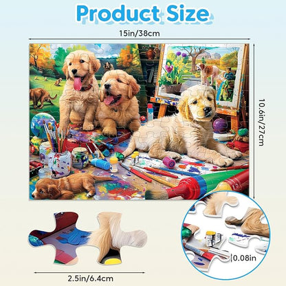 Jeacirio 4 Pack 100 Piece Puzzles for Kids Ages 4-6 6-8 8-10, Dog Cat Jigsaw Puzzles for Kids, Large Piece Educational Puzzle Toys with Posters & Bags, Gifts for Boys Girls
