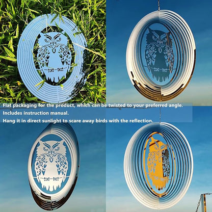 Owl Scarecrow Bird Deterren for Outside Patio Garden Porch Pool Window,16" Mirror High Reflective Bird Scare Devices Wind Spinners Outdoor Decor,Bird Reflectors to Keep Woodpecker Away from House