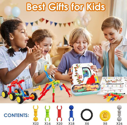 Kids STEM Building Toys for 3 4 5 6 7 8+ Year Old Boy Girl Birthday Gift, 110 Pcs Educational Building Blocks for Kids Ages 3-5 5-7 4-8 6-8, Preschool Stem Kits Engineering Creative Activities Games