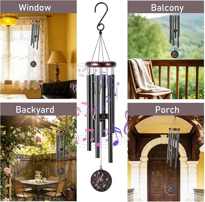 Cardinal Wind Chimes for Outside – Vintage Copper 3D Embossed Cardinal Wind Catcher, Deep Tone Wind Chime Outdoor Clearance, Outdoor Bird Hanging Décor, Gifts with Card and Box for Women Men