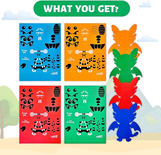 VKPI 4 Pieces EVA Foam Art Crafts Gift Kit, Creative Make Your Own Dragon, Cartoon Foam Paper Craft Projects for Kids Ages 4+ Toddler, Preschool Learning Toy for Birthday Party Favor Supplies