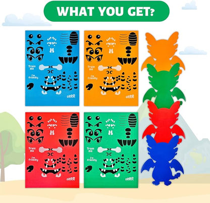 VKPI 4 Pieces EVA Foam Art Crafts Gift Kit, Creative Make Your Own Dragon, Cartoon Foam Paper Craft Projects for Kids Ages 4+ Toddler, Preschool Learning Toy for Birthday Party Favor Supplies