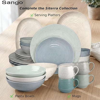 Sango Siterra Artist's Blend 16-Piece Stoneware Dinnerware Set for 4, Green, Cream & White Glossy Dishes with Speckles, Ceramic Plates and Bowls Sets for Everyday Dining, Microwave & Dishwasher Safe