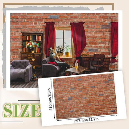 Flutesan 12 Pcs Miniature Dollhouse Wallpaper and Flooring Peel and Stick Mini DIY Self Adhesive Dollhouse Accessories 8.27 x 11.69 Inch (Red Clinker)