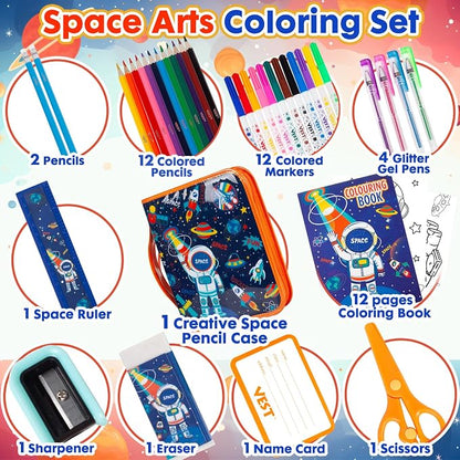 Washable Markers Set with Glitter Pencil Case, Art Supplies for Kids Ages 4-6-8, Arts Crafts Travel Coloring Kit for Boys 4 5 6 7 8 Year Old Birthday Gifts