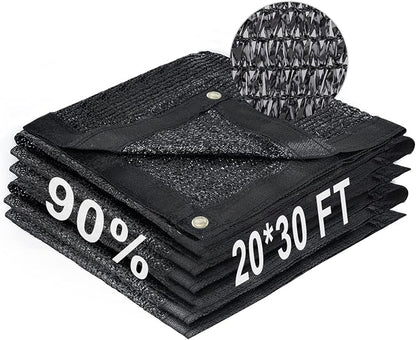LOVE STORY 20x30FT 90% Black Garden Shade Cloth, Sun Shade Cover Net Mesh Tarp with Grommets, Sunblock Net for Garden,Greenhouse,Plants and Patio