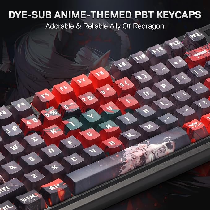 Redragon K719 PRO Wireless RGB Gasket Gaming Keyboard, Dye-Sub Anime Keycap | Easy-Control LED Info Display, 0-Delay Tri-Mode, Cushioned 5-Layer Noise Dampening for Creamy Thocky Sound, 95% Layout