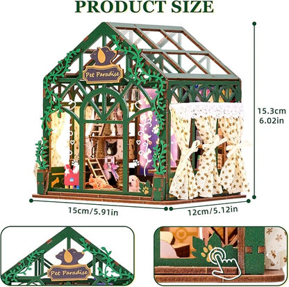 TOYQI Mini House Kit, DIY Miniature Dollhouse Book Nook Kits for Adult | 3D Wooden Puzzle Booknook with LED Light, Diorama Building Home Decor Gifts for Family Lovers
