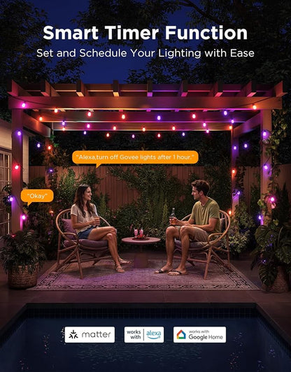 Govee S14 Bulb Outdoor String Lights 2, 48ft RGBICWW, 15 LED Bulbs, IP66 | Patio Lights with 111 Scene Modes for Patio, Backyard, Garden, Compatible with Alexa, Google, Matter, APP Control