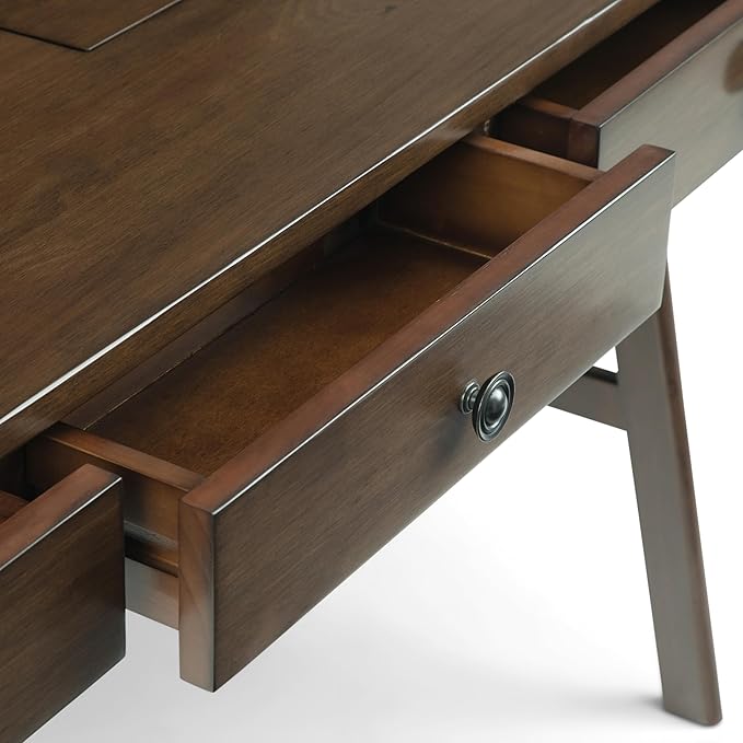 SIMPLIHOME Rylie SOLID WOOD 60 inch Wide Home Office Desk, Writing Table, Workstation, Study Table Furniture in Natural Aged Brown with 3 Drawers
