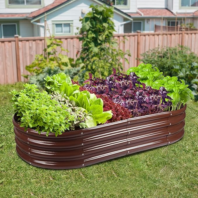 Raised Garden Bed Galvanized Planter Box Outdoor, Rot-Resistant Metal Garden Bed Planter for Vegetables Flower Herb (2- Brown)