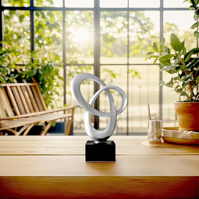 Dosker Abstract Sculpture Knot Decor Mobius Stripe Statue (Silver) | Modern Sculpture for Home Decor,Coffee Table Decor for Living Room,Office