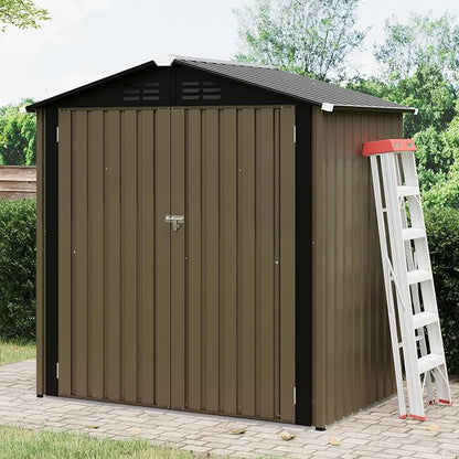 6X4 FT Outdoor Storage Shed, Galvanized Steel Outdoor Storage Shed, 130 Cu Ft Weather Resistant Garden Tool Sheds with Door & Sloped Roof, Multi-Use Shed for Bikes