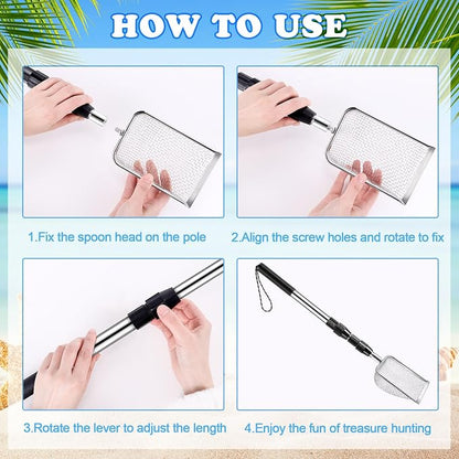 POILKMNI New Upgraded 2 Pcs Shark Tooth Sifter, Beach Sand Sifter, Sand Scoop Shell Scooper for Beach Scoop Shovel Sifter Tool for Picking Up Shells, Shark Tooth Sifter Dipper