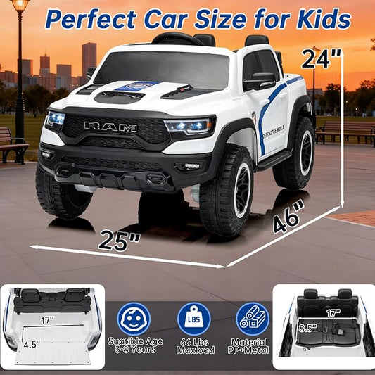FINITO 4WD Kids 24V 4x4 Kids Ride On 2 Seater Police Truck, Remote Control Ride On Toy Car, Kids' Electric Ride On Truck, Kids' Side by Side Truck for Children Ages 3+, Powered Cars for Kids