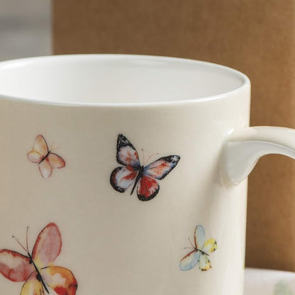 Maison d' Hermine Coffee Mug with Handles Tea Cups (15 Ounce, Pack of 1) | Fine Bone China Coffee Mugs for Hot Beverages Cappuccino Latte Home Restaurant Spring Summer -Botanical Fresh - Butterflies