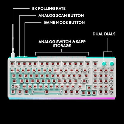 Logitech G512 X 98 TMR + Tactile Switch Mechanical Gaming Keyboard - White | Hot-Swappable 9x TMR Rapid Trigger + Tactile Mechanical Switches, Gasket, PBT Keycaps, <8K, LIGHTSYNC RGB, for PC & Mac