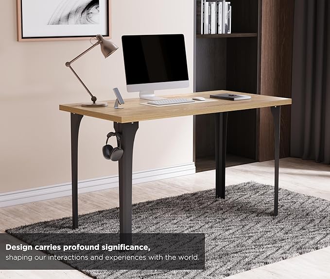 Home Office Computer Desk 35.4 inch gaming Desk, Modern and Minimalist home office desk, Home Office Desks, Study Desk, Craft table Black Metal Designed Frame, Natural Board Color.