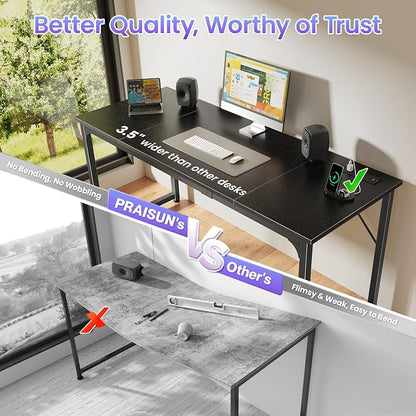 PRAISUN 63 X 24 Inch Computer Desk, Power Outlets, USB-C, Black | Office Desk with 4 AC Outlets, USB & USB-C, Sturdy Metal Frame, Spacious Desktop for Work, Writing, Study & Gaming