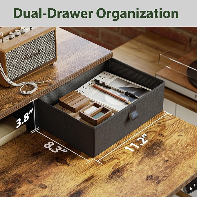 Electric Standing Desk with 2 Drawers, 48 x 24 Inches Height Adjustable Desk, 2 fabric drawers, Rustic Brown