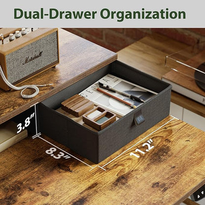 Electric Standing Desk with 2 Drawers, 48 x 24 Inches Height Adjustable Desk, 2 fabric drawers, Rustic Brown