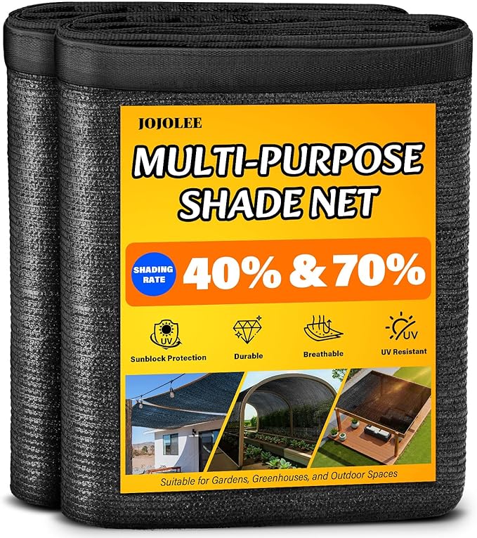 JOJOLEE 40% Sun Shade Cloth, 20x30FT Shade Net Mesh Tarp with Grommets, Black Sunblock Cover for Outdoor Patio Plants, Pergola, Greenhouse, Chicken Coop, Backyard, Balcony