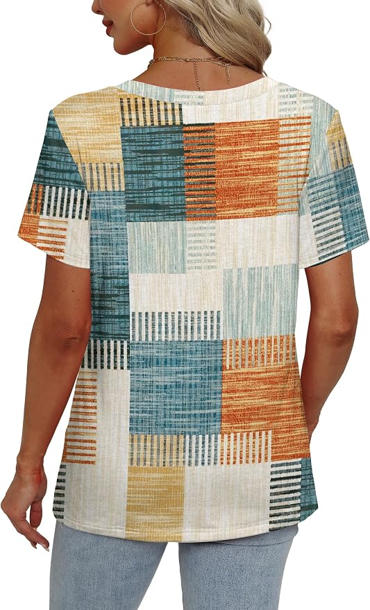 Alaroo Womens Summer Tops 2026 V Neck Short Sleeve Shirts Trendy Dressy Casual Vacation Outfits Printed