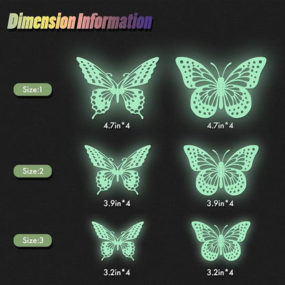 SAOROPEB Glow in The Dark 3D Butterfly 24 Pcs 3 Sizes, Luminous Butterfly Stickers for Ceiling or Wall, Glow in The Dark Party Supplies, Removable Luminous Stickers for Kids Babys Nursery (Green)