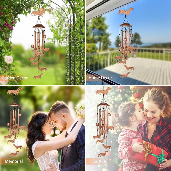 GDNSFIT Dachshund Dog Wind Chimes for Outside,Metal Windchimes,Dachshund Dog Gifts for Women/Men,Wind Chime Garden Decor Outdoor,Memorial/Housewarming/Birthday/Festival Gifts,Front Yard Decor