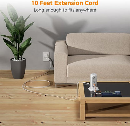 TESSAN Tower Power Strip Flat Plug with 1050J Surge Protection, 10 Ft, Grey | 11 Outlets 3 USB (1 USB C), Surge Protector Power Tower, Extension Cord with Multiple Outlets, Dorm, Office Desk Supplies