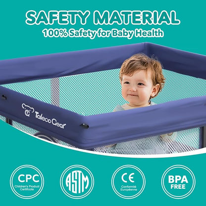 Foldable Baby Playpen for Babies and Toddlers, 50x50 Inch Portable Play Yard, Collapsible Play Pen with Mat, Visible Mesh, 50 Ocean Balls, Indoor/Outdoor Baby Fence Activity Center for Home