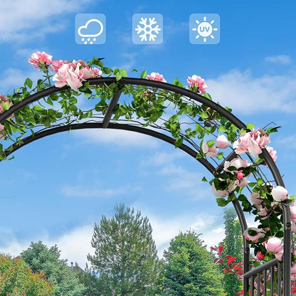 76" W x 86" H Black Metal Garden Arbor with Planter Boxes | Wedding Archway for Climbing Plants and Outdoor Ceremonies, Ideal for Lawn, Patio, Garden, or Backyard Decor