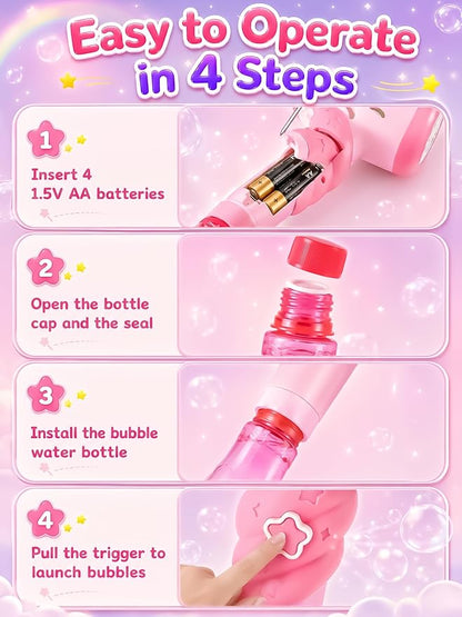 Unicorn Automatic Bubble Wand Solution for Toddler Kid Princess Toy Age 1 2 3 4 5 6 7 8 1yr Year Old Little Girl Gift Machine Outdoor Juegos Juguetes Burbujas Niñas Christmas Pink