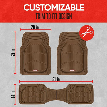 Motor Trend FlexTough Deep Dish All-Weather Floor Mats, Waterproof Trim-To Fit Mats for Cars, Trucks, SUVs - Universal Automotive Floor Liners, Car Accessories, Brown