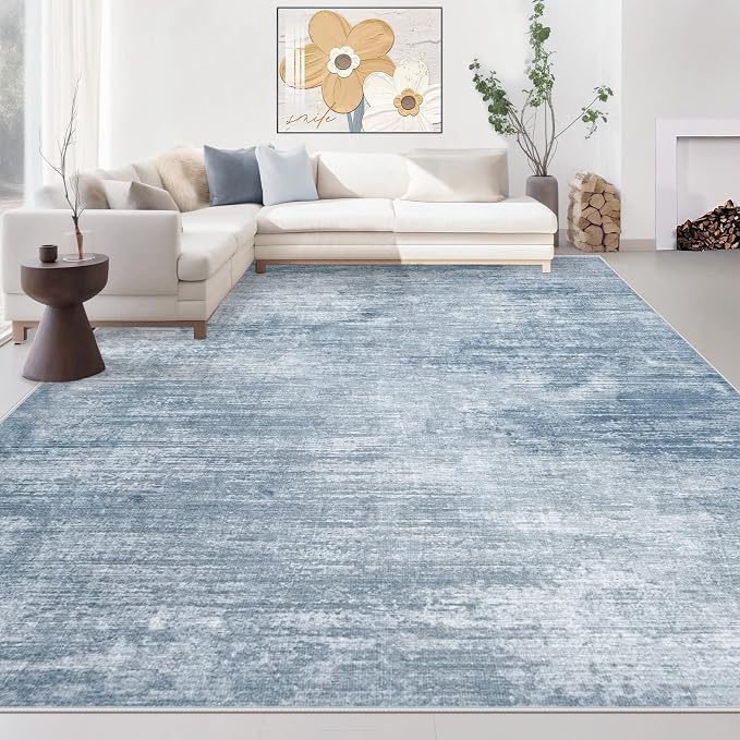 Area Rugs 8x10 Living Room: Washable Rug Modern Abstract Large Rugs Soft Non Slip Neutral Rug Stain Resistant Indoor Carpet for Bedroom Kitchen Dining Room Table Nursery Home Office Rugs(Blue,8'x10')