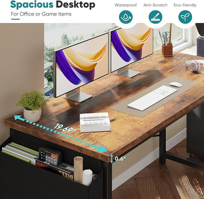 OLIXIS Computer Desk, 55 Inch Gaming Desks for Home Office Small Spaces | Writing Study Craft Work Table, Computer Workstation for Bedroom with Storage Bag, Rustic Brown