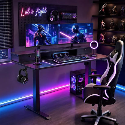 Veken 55x26 in Electric Standing Desk with Drawers, Adjustable Table, Black | Stand up Computer Desk for Home Office, Work & Study, with Storage, 3 Memory Presets, Cable Organizer, Hook, and Quiet Lift.