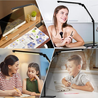 LED Desk Lamp with USB Charging Ports,Creative Touch Reading Light, with Memory Dual Light and Adjustable Swing Arm,15W 4 CCT Eye-Care Modes & 4 Brightness Levels Table Lamp for Home Office-Black