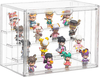 Display Case for Collectibles 4 Layer Updated Adjustable Acrylic Display Case with Magnetic Door Clear Stackable Display Box Hobby Display Cases for Figures, 1 Pack