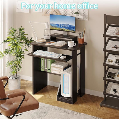 ALISENED 30 Inch Computer Desk, with Keyboard Tray & Monitor Stand | Compact Desk for Space-Saving, Ergonomic Study Desk with Storage Shelves for Writing, Gaming, Working, Black