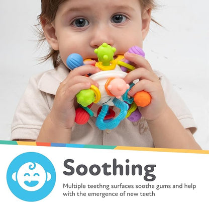 Nuby Twist Ball Teether Activity Toy with Rattle and Fun Bright Colors - Montessori Sensory Toy Develops Fine Motor Skills - 3 + Months