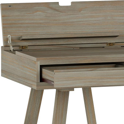 SIMPLIHOME Bowman SOLID WOOD Modern Industrial 54 Inch Wide Flip Up Desk in Distressed Grey, For the Office Desk, Writing Table, Workstation and Study Table