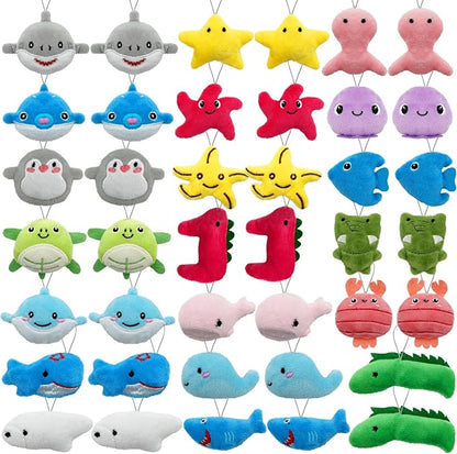 XIPEGPA 40 PCS Mini Ocean Animal Plush Toys Set Cute Small Sea Creatures Stuffed Toy Keychain for Party Favors Keychain Ornament for Goody Bag Easter Egg Stuffers Carnival Birthday Party