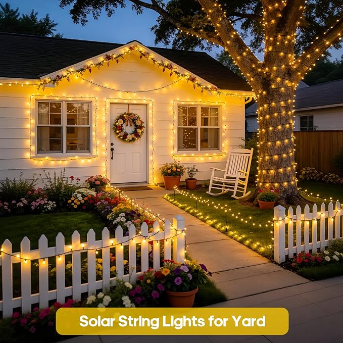 JMEXSUSS 600 LED Solar Christmas Lights, 206.7ft Warm White String Lights | Christmas Lights Outdoor Waterproof, 8 Modes Solar String Lights for Yard Patio Tree Garden Wedding Party Christmas Decor