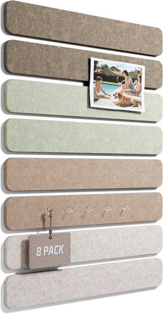 Fluxynara 13" x 2" Felt Wall Panels, Linen Dusk | 8-Pack Includes 50 Push Pins and Adhesive Tabs for Photos, Notes and Decor in Bedroom Doors, Home Office or Studios