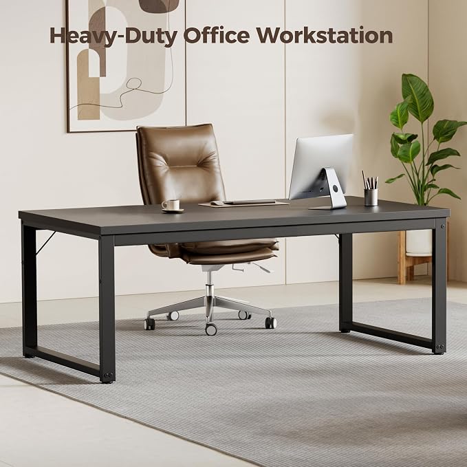 Mericonia 40 Inch Computer Desk, 1.2" Thick Small Office Table, Black | Modern Simple Style, Heavy Duty Industrial Frame, Small Study & Writing Table for Home Bedroom Work
