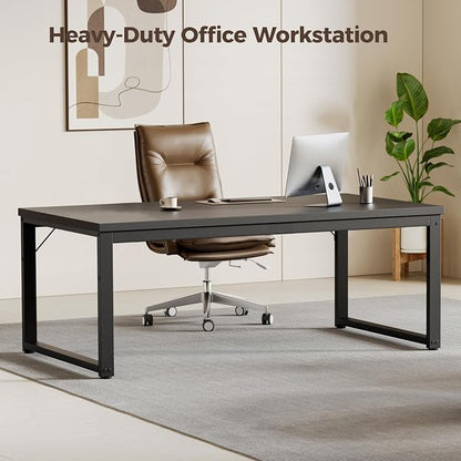 Mericonia 40 Inch Computer Desk, 1.2" Thick Small Office Table, Black | Modern Simple Style, Heavy Duty Industrial Frame, Small Study & Writing Table for Home Bedroom Work