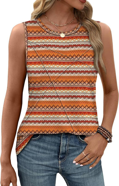 WIHOLL Women's Sleeveless Summer Crewneck Loose Fit Tank Tops